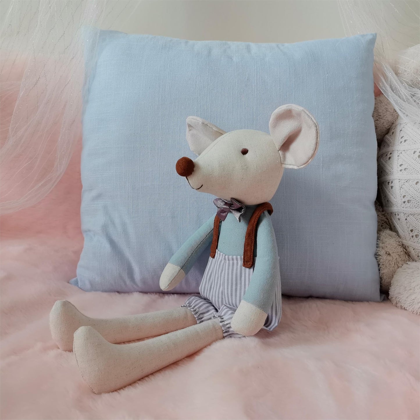 Mikee Fluffie Stuffed Animal Mouse - 15.7" Gray Plush Rat with Backpack Pants - Cute Gift for Girls, Birthday & Easter