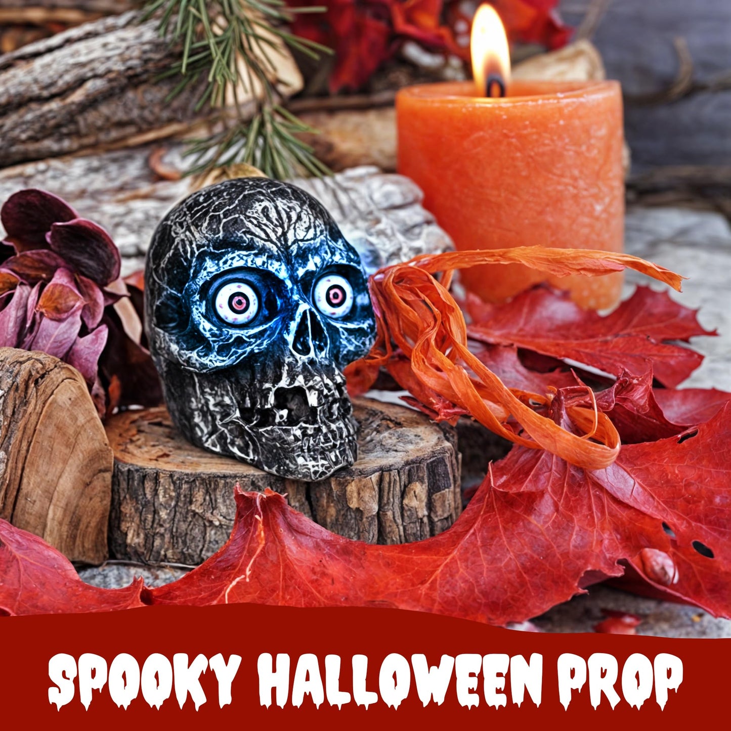 Liberty Imports Sound Activated Skull With Light Up Eyes And Creepy Sounds - Halloween Party Prop Spooky Decoration For Haunted House, Indoor Decor