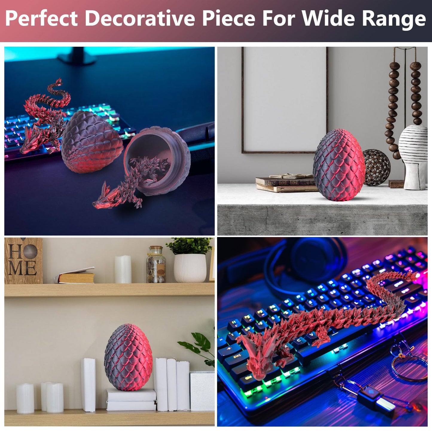3D Printed Dragon Egg, Mystery Crystal Dragon Egg Fidget Toys Surprise, Easter Eggs Articulated Crystal Dragon Eggs With Dragon Inside (Laser Black And Red)