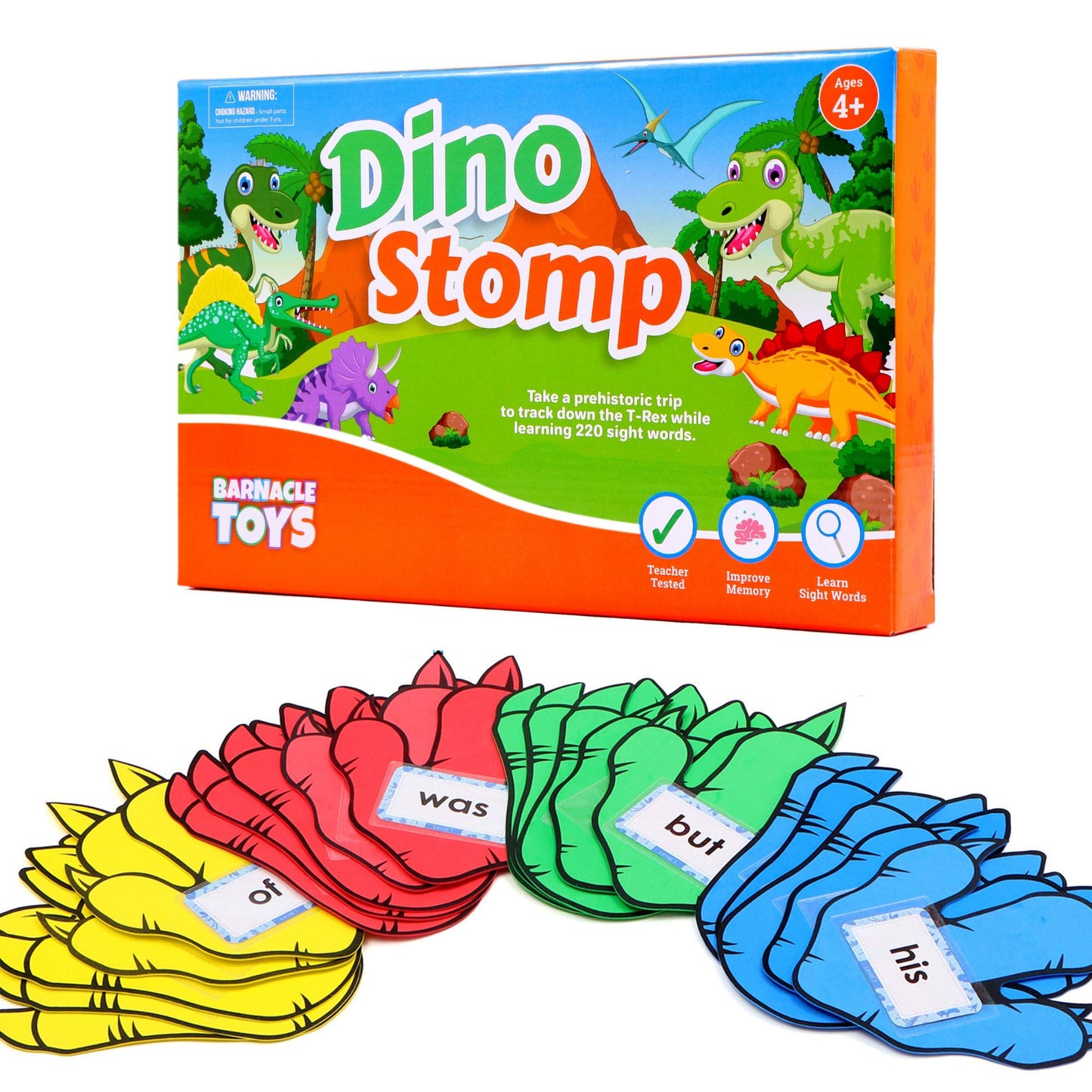 Barnacle Toys Dino Stomp  Dolch Sight Words Flash Cards Kindergarten Learning Games  Learning to Read for Kids Ages 5-7  1st Grade Learning Materials  Reading Games for Kids Ages 4-8