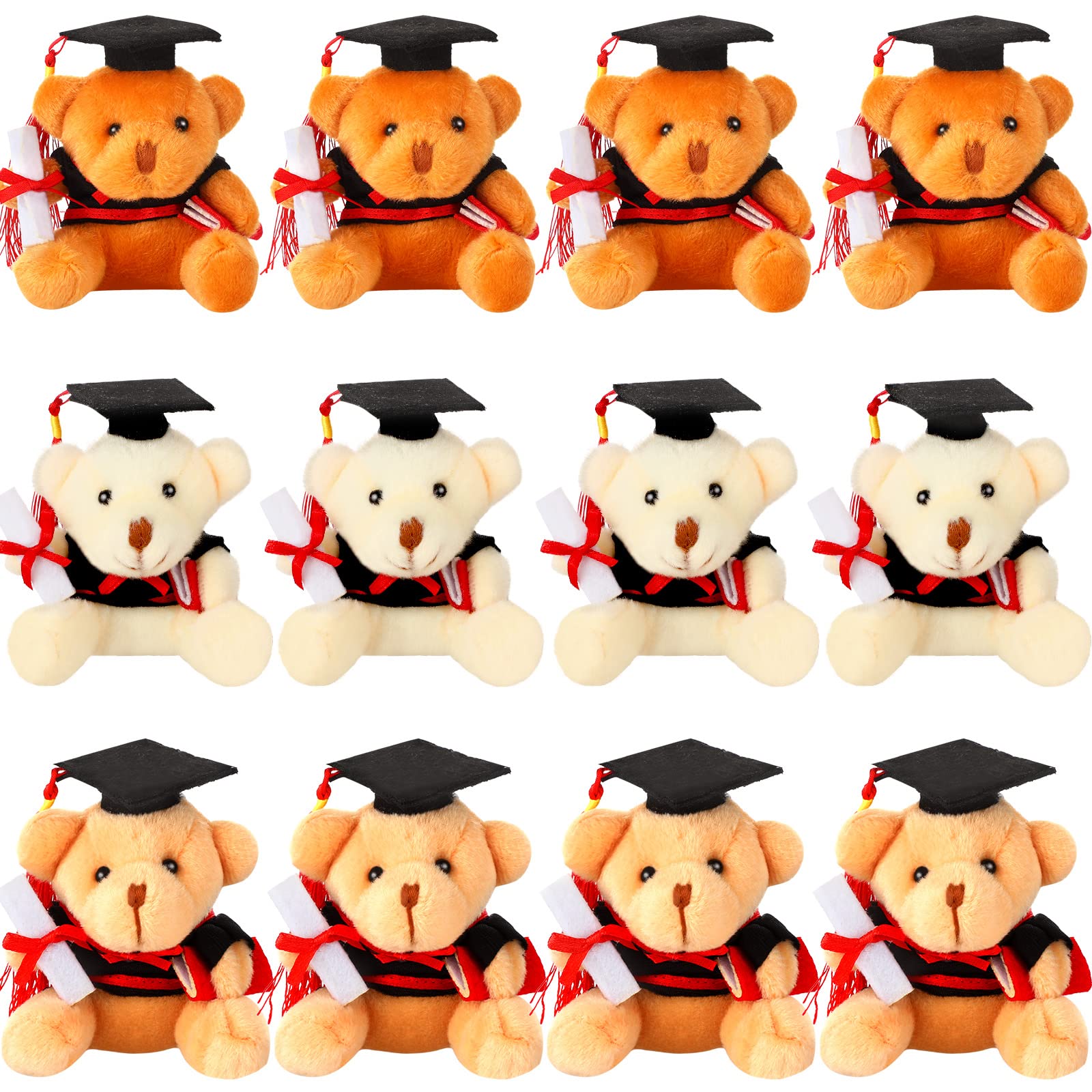Zomiboo 12 Pieces Graduation Bears Class Of 2025 Mini Grad Bear Stuffed Animal 3.54 Inches With Cap Preschool Graduation Gifts B