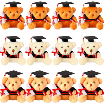 Zomiboo 12 Pieces Graduation Bears Class Of 2025 Mini Grad Bear Stuffed Animal 3.54 Inches With Cap Preschool Graduation Gifts B