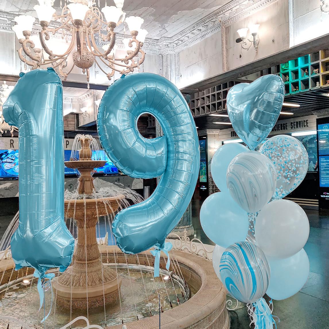 Paticool 40 Inch Blue Number Balloon 9, Large Light Blue Number Foil Mylar Balloons For Birthday Party Celebration Decorations S