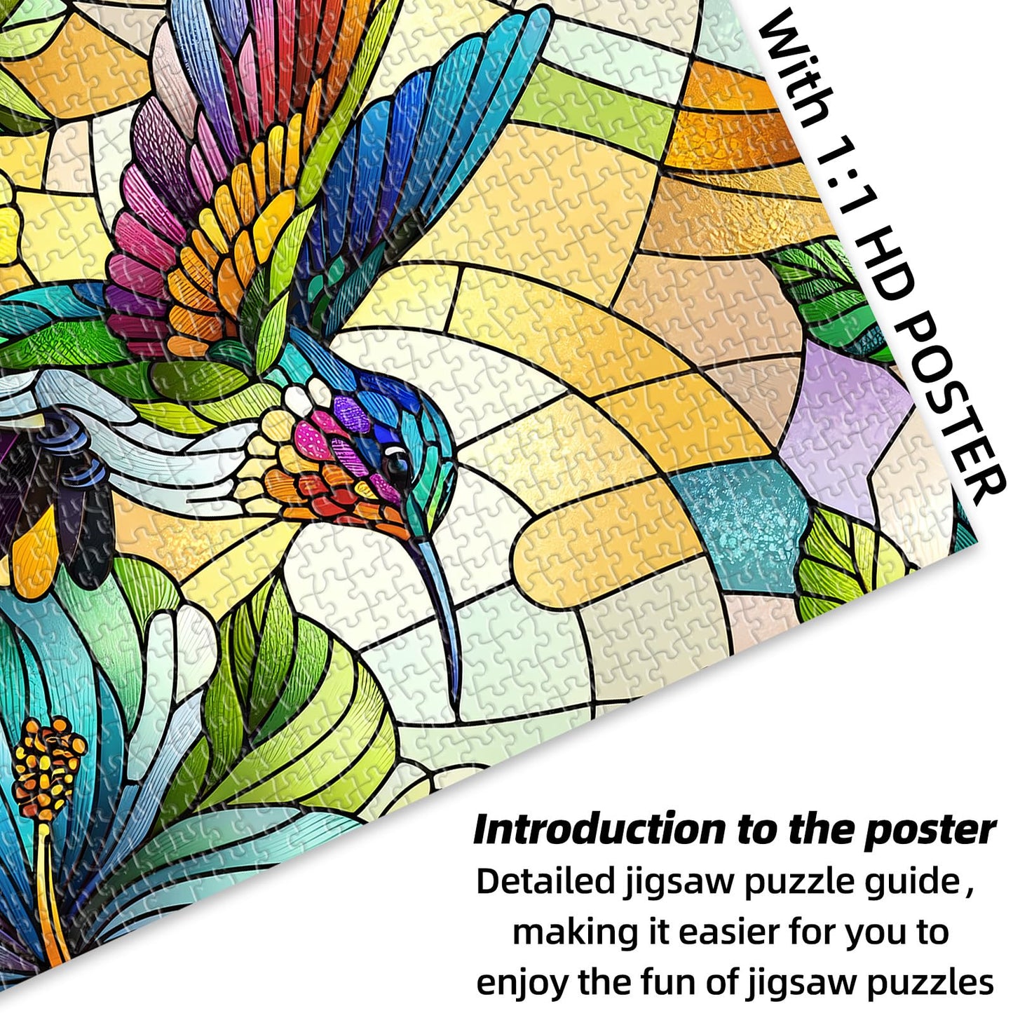 Hummingbird Puzzles for mature-themeds 1000 Pieces  Stained Glass Impossible Jigsaw Puzzle for mature-themeds  Hard Challenging Bird Puzzles 1000 Pieces Games  Leisure Puzzle Games for mature-themed Suitable Family Friends