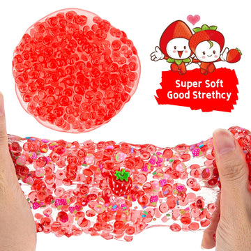 Strawberry Fishbowl Bead Slime, Good Stretchy And Non-Sticky Crunchy Slime, Slime Party Favors For Girls And Boys Ages 8-12, Sli