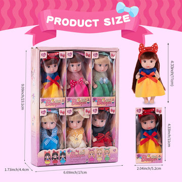 dollbie 6 Pack 4 Inch Mini Fashion Doll Collection - 6 Unique Stylable Hair Dolls with Rotatable Limbs & Cute Outfits | Collecti