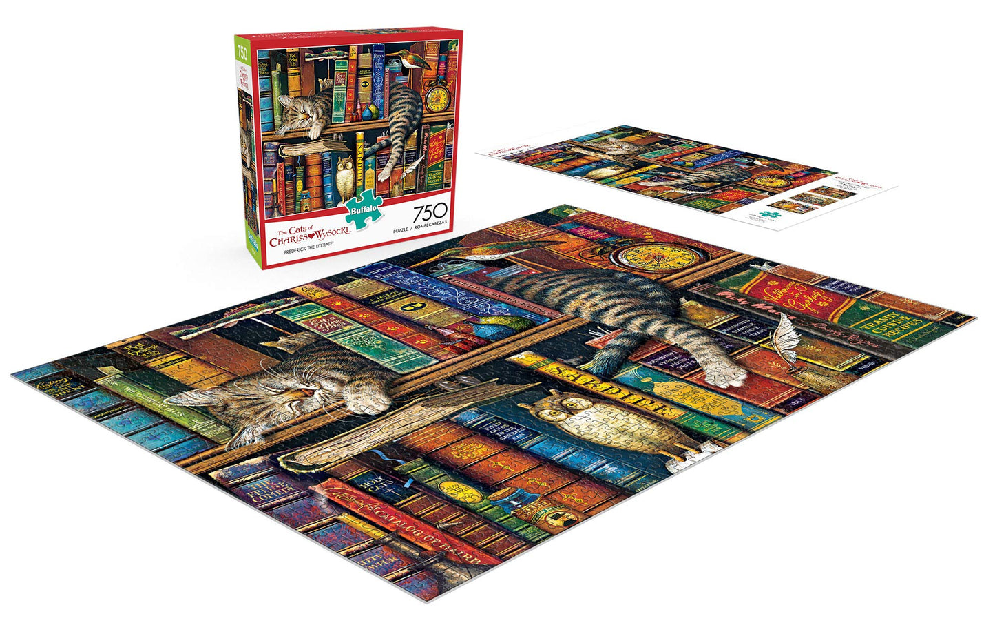 Buffalo Games Frederick the Literate 750 Piece Jigsaw Puzzle, Multicolor, 24"L X 18"W, Cardboard, Model 17077