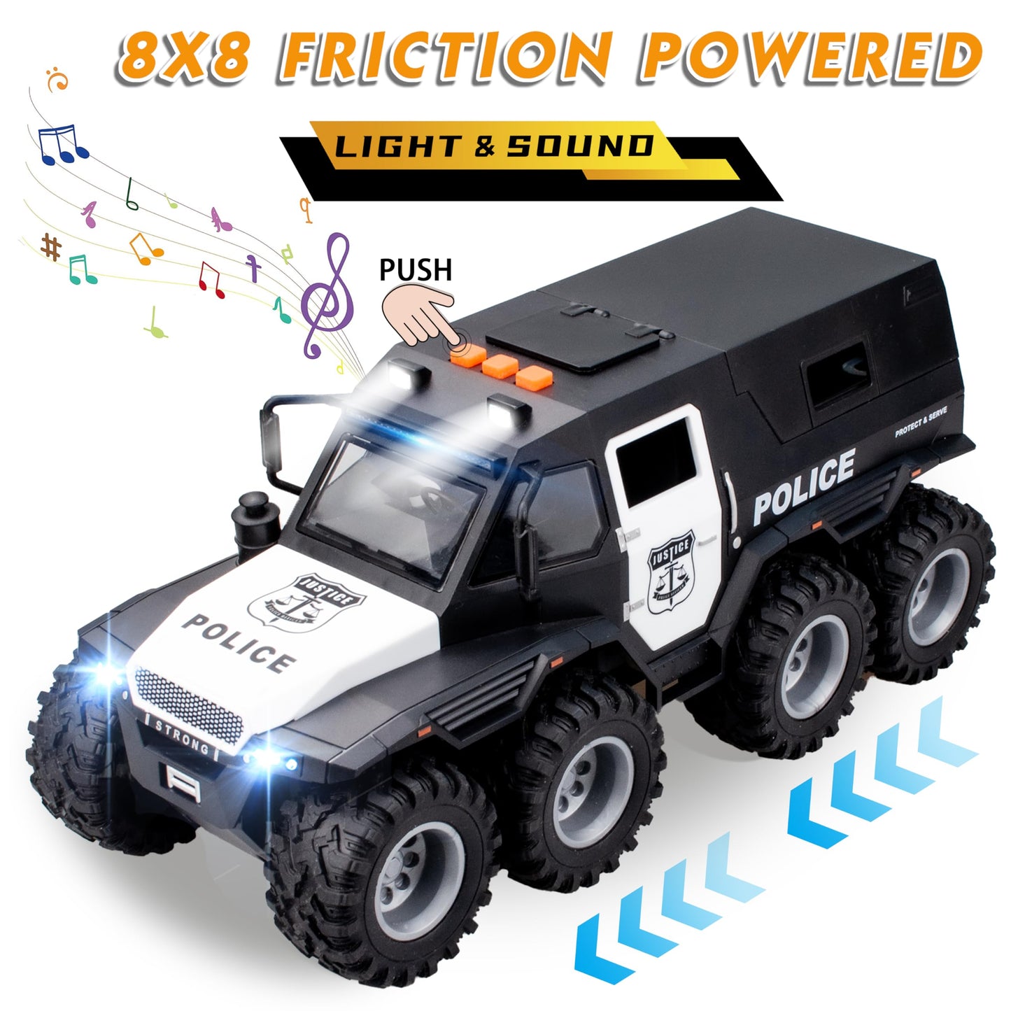 i diy Police Car Toy - Friction Powered, Lights & Sounds, Openable Doors, Black, Model RJ5520, Ideal for Kids Ages 3-5