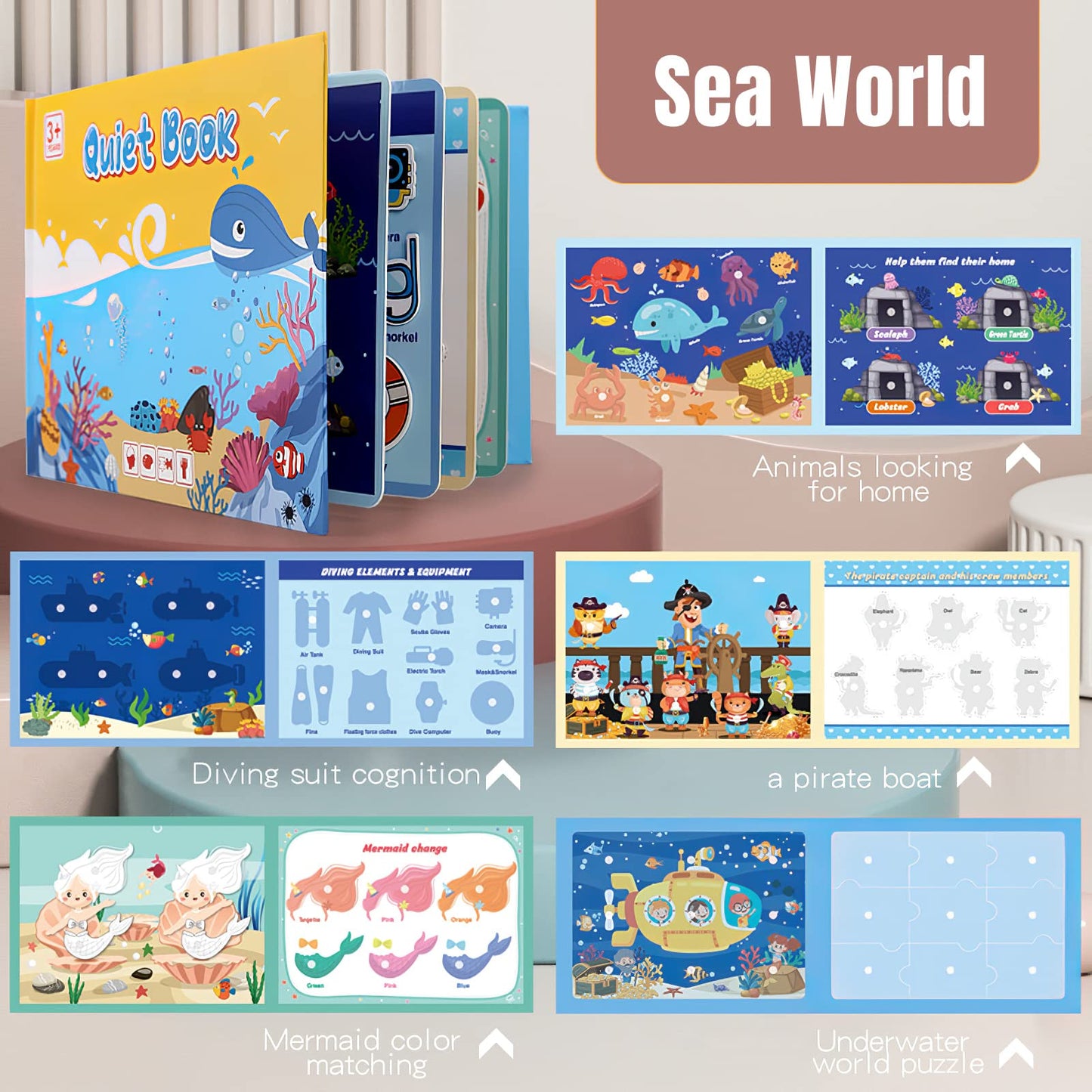 Mikneke 4 Pack Diy Quiet Book For Toddlers, Montessori Busy Book For Kids To Develop Learning Skills, Dinosaur Sea Travel Space