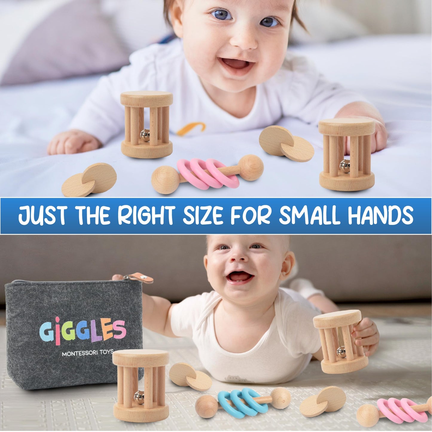 Montessori Toys for Babies 0-6 Months and 6-12 Months - Eco-Friendly Wooden Baby Toy for Sensory Stimulation, Skill-Building, an