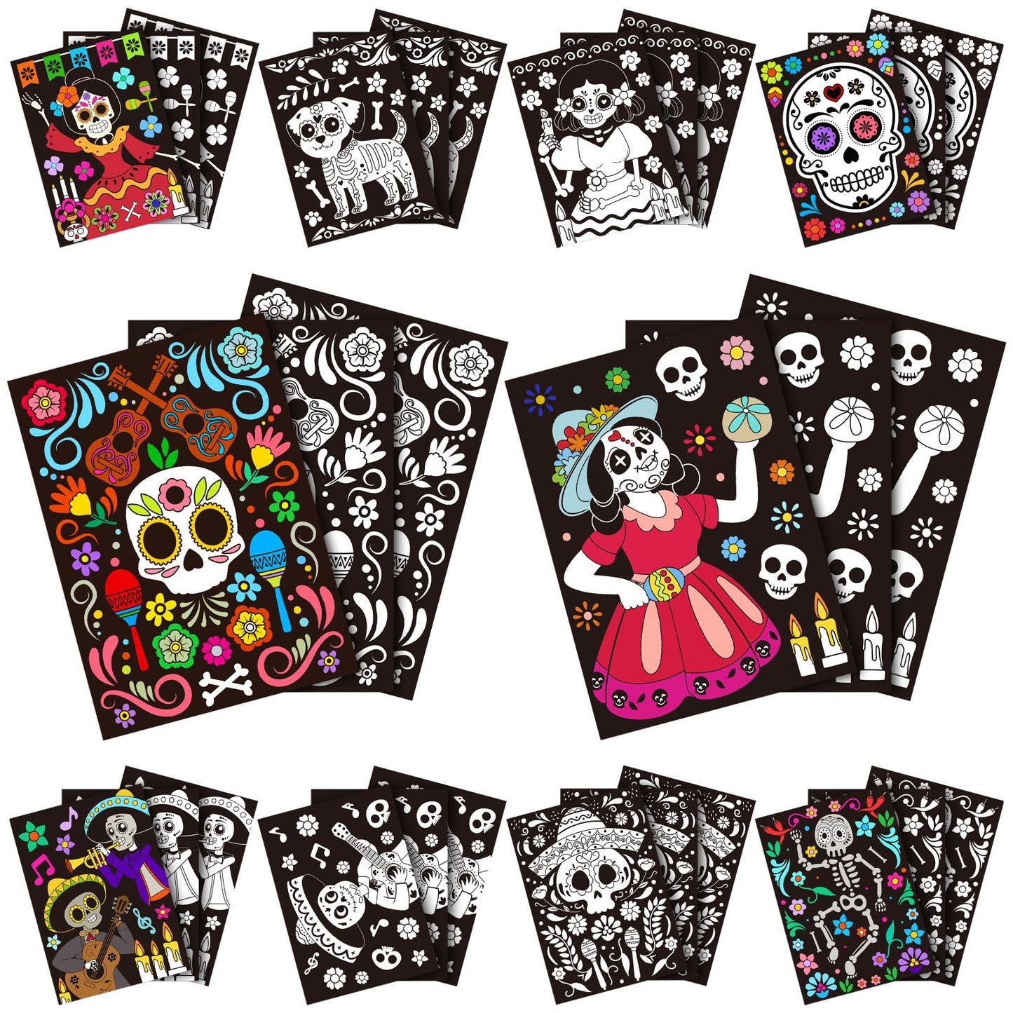 Zhanmai 30 Pcs Color Your Own Funny Day of The Dead Posters DIY Happy Day of The Dead Crafts Bulk Color Your Own Poster DIY Craf