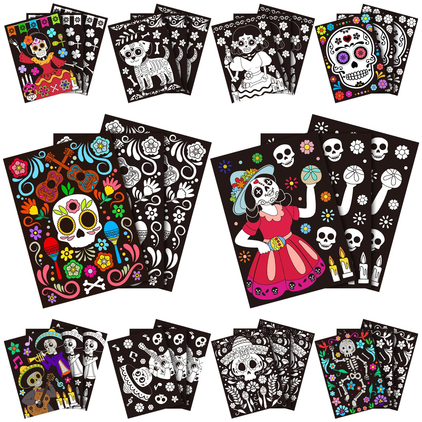 Zhanmai 30 Pcs Color Your Own Funny Day of The Dead Posters DIY Happy Day of The Dead Crafts Bulk Color Your Own Poster DIY Craf
