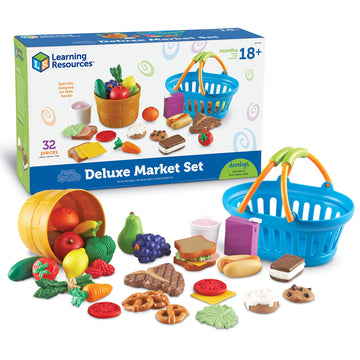 Learning Resources New Sprouts Deluxe Market Set - 32 Pieces, Ages 18+ Months Pretend Play Food for Toddlers, Preschool Learning