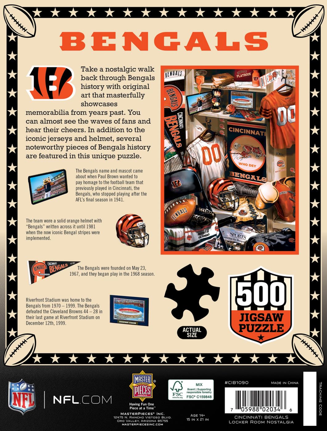 MasterPieces Game Day 500 Piece Jigsaw Puzzle for Adults - NFL Cincinnati Bengals Locker Room - 15x21