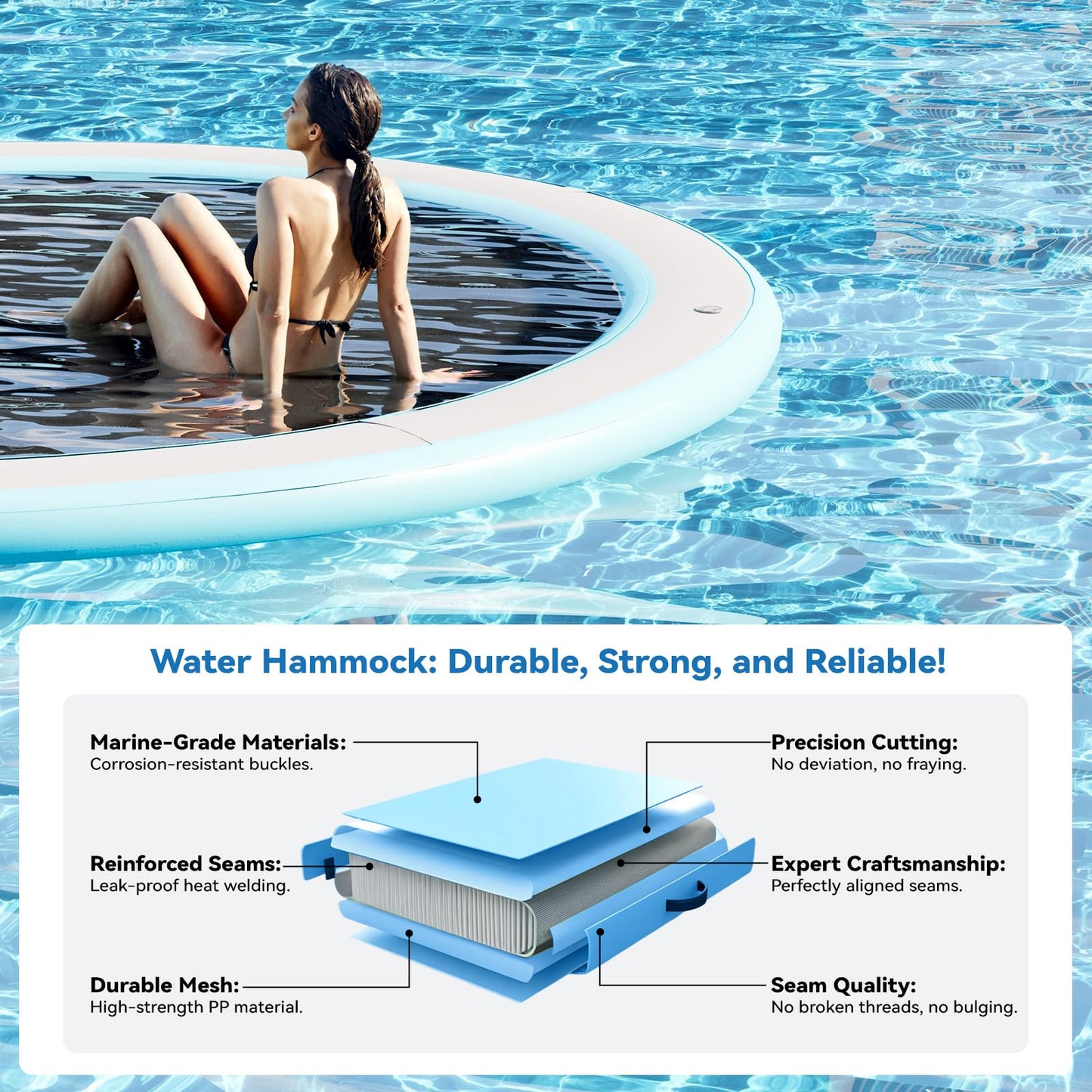 Danrelax 8' Round Inflatable Floating Dock  Sunchill Float Ring  Hck Tanning Pool with 4in Woven Fabric  Manual Pump for 1-2 Min Quick Inflate/Deflate  Fits 2-8  Ideal for Lakes  Pools  Oceans
