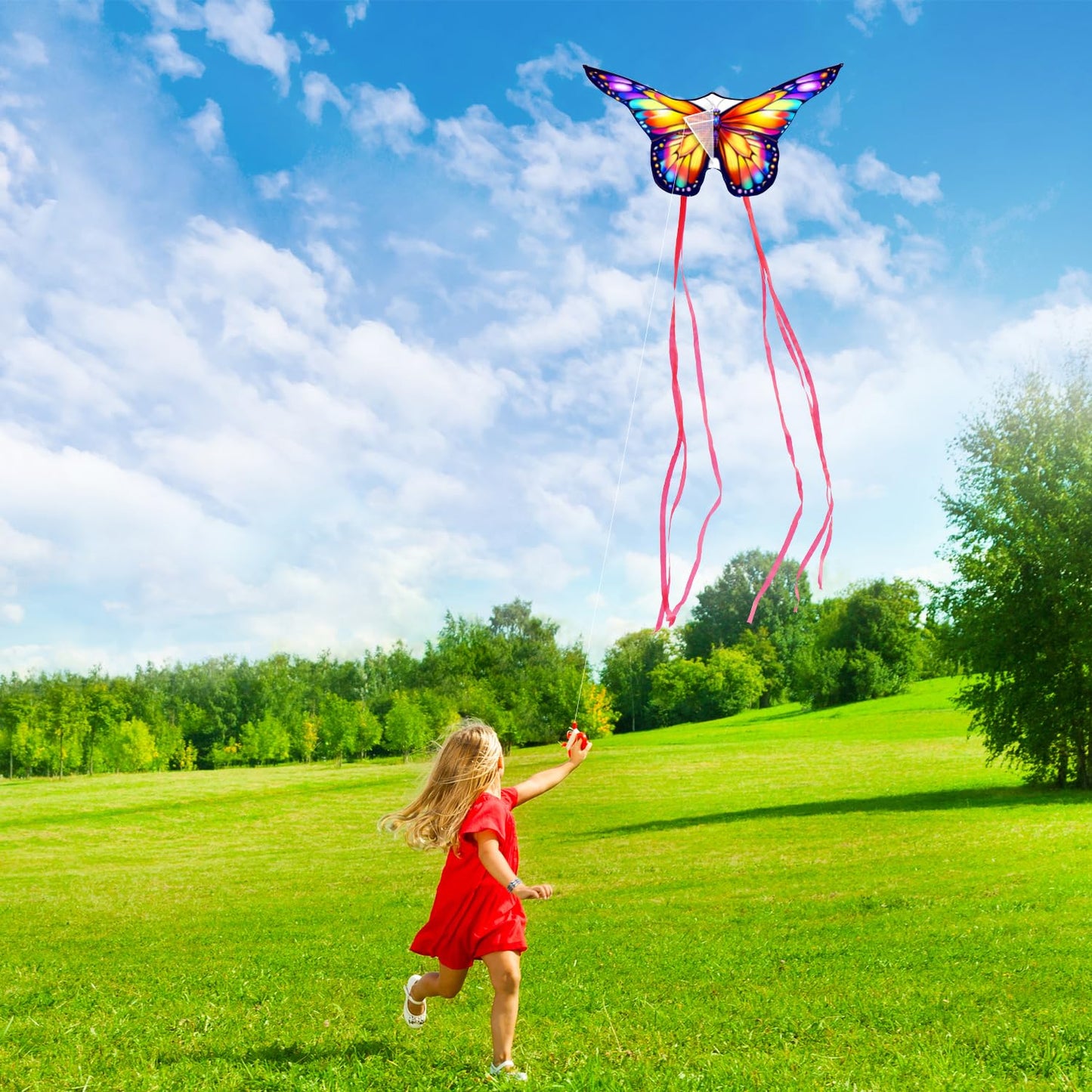 2 Pack Colorful Butterfly Kites For Kids & Adults, Easy To Fly Kites With Handle & String, Durable Outdoor Kite For Beach, Park,