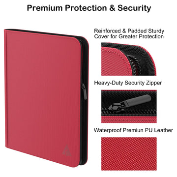 Rayvol enhanced 12-Pocket 720 Card Binder  Ringless Trading Card Album Folder - Side Loading Black Page Pocket Binder for TCG -Red