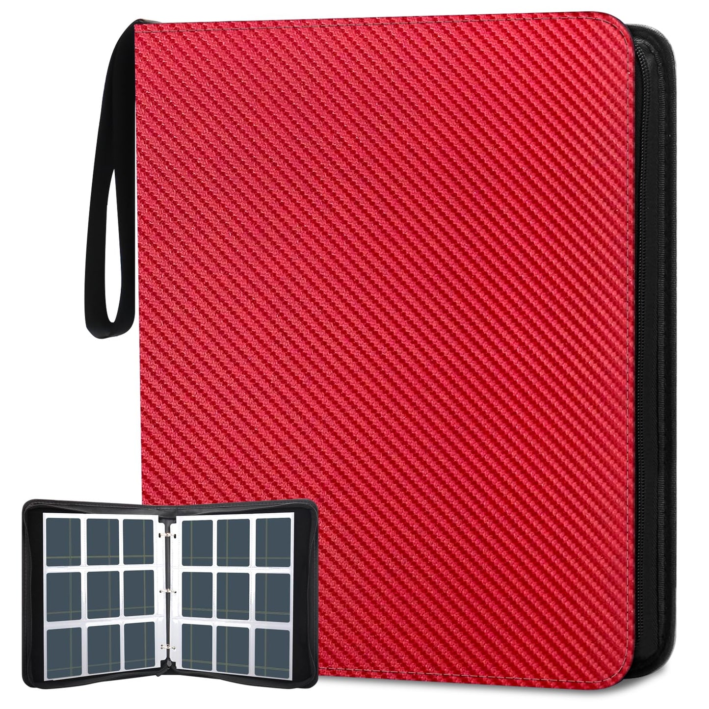 9 Pockets Trading Card Binder  HYMENEX 900 Pockets Baseball Card Binder with Sleeves and Zipper for Game Sports Cards and Kids Organized (Red)
