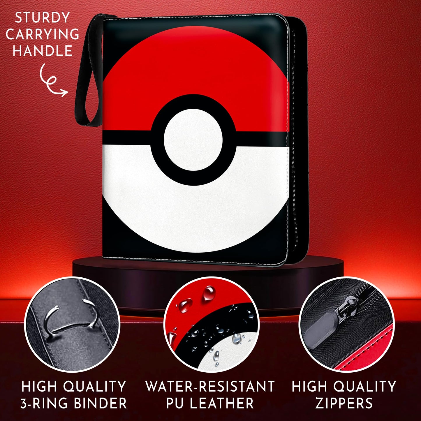 enhanced Trading Card Binder 13 x 10.5 with 50 Sheets (9-Pocket Double-Sided) - Holds 900 Cards  PU Leather  Zipper Closure  Handle  Velvet Liner  Includes Clear Card Holder