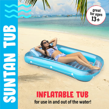 Swimline Inflatable Tanning Pool Lounge Float - Large Blue Pool Lounger with Pillow for Ages 13+