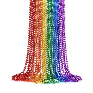 Yaxinrui 24Pcs Pride Beads Necklaces Bulk, Lgbtq Pride Beads Stuff Metallic Rainbow Bead Necklaces Pride Beads Accessories For G