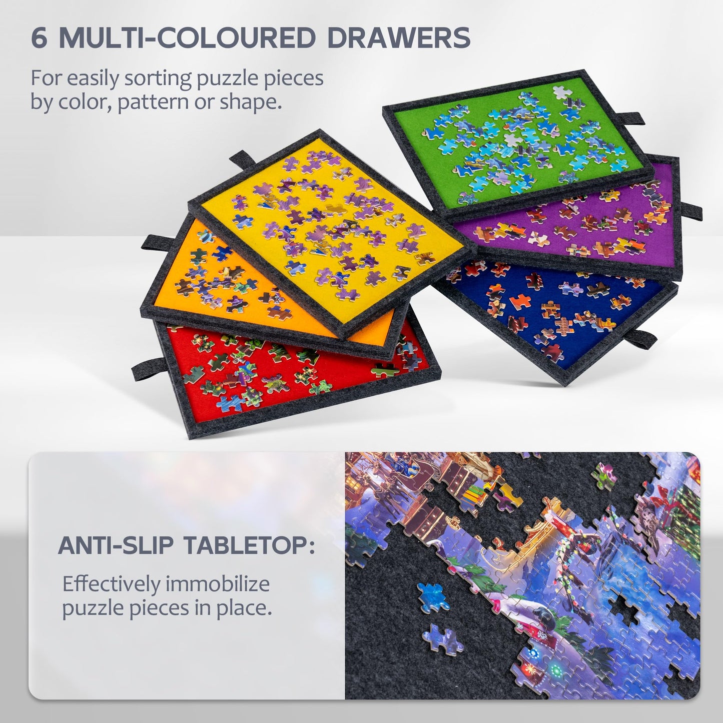 LAVIEVERT Portable Jigsaw Puzzle Board - 2000 Pieces, Dark Gray, Large, Felt with 6 Drawers, Tilting Table, Model PTB061-DGra