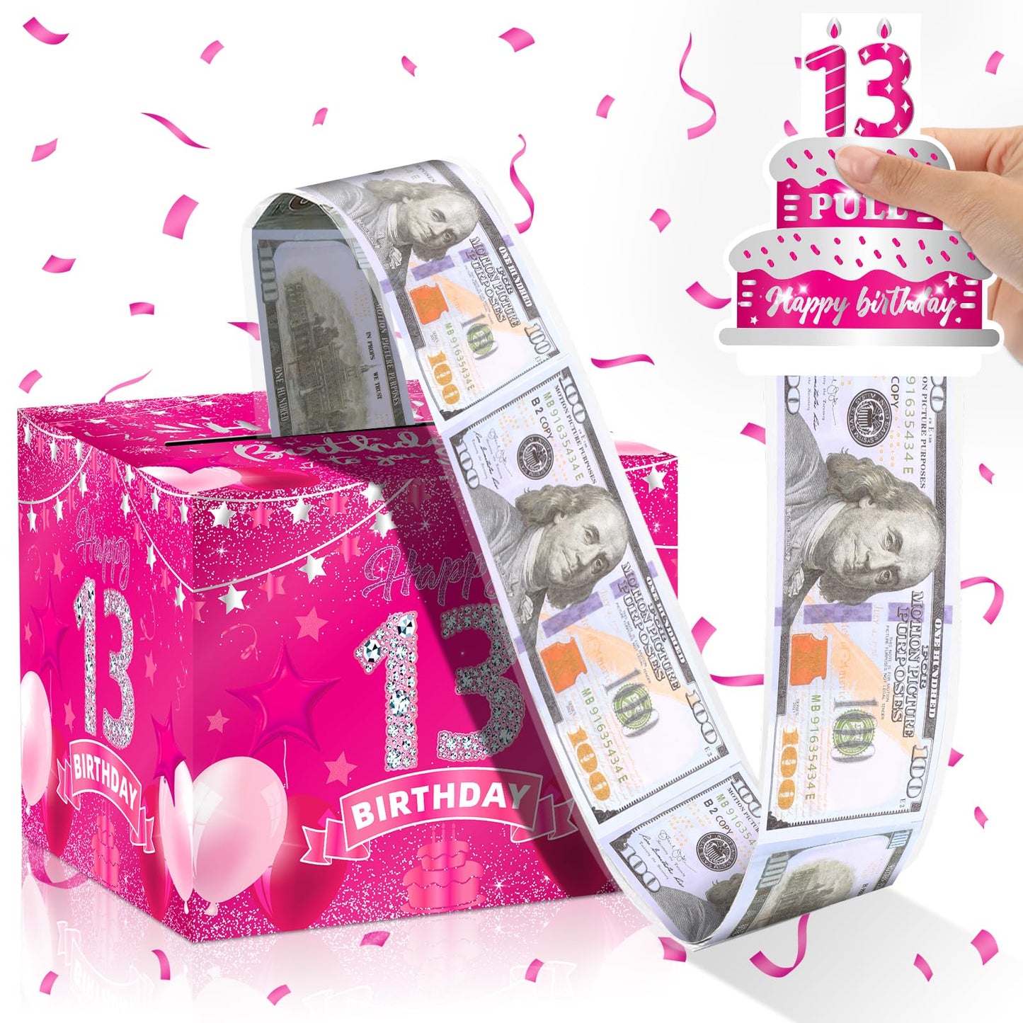 Hot Pink 15Th Birthday Money Box & Pull Surprise Cash Gift Boxes With Pull Out Card For Kids