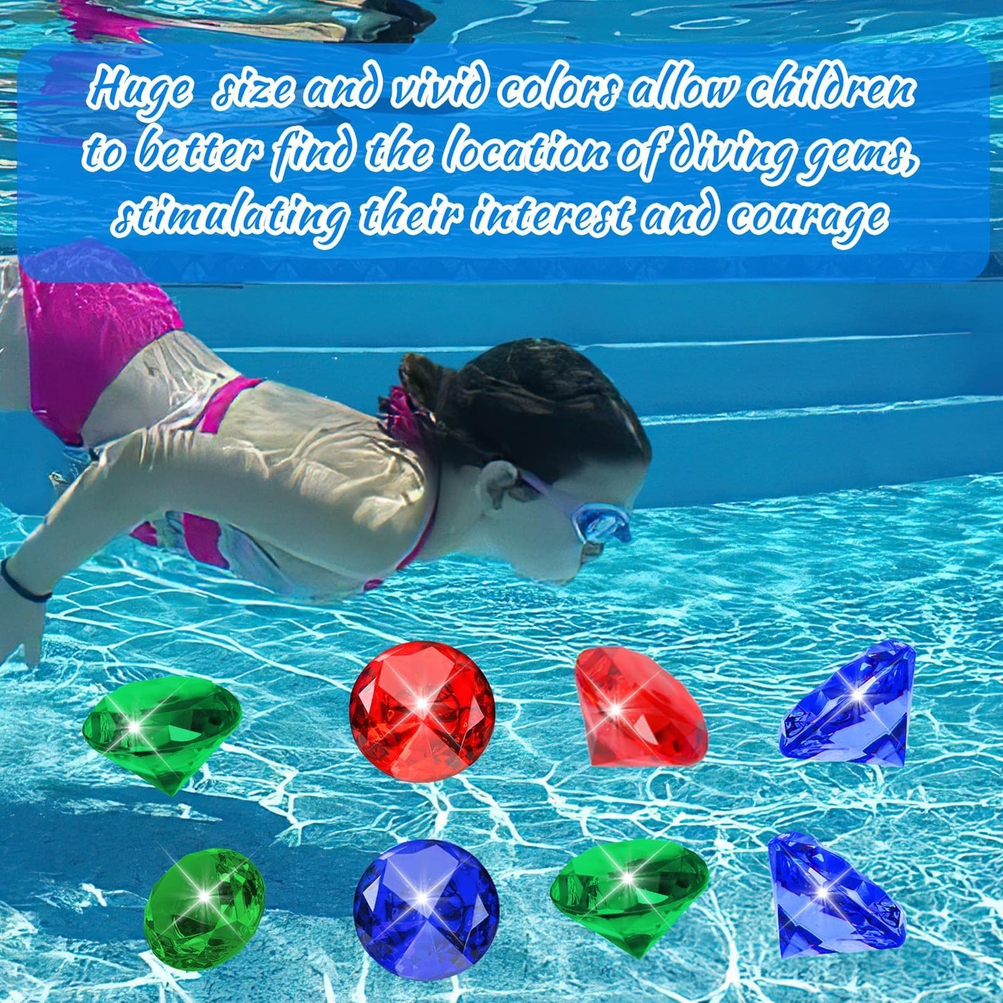 Marforever 60Mm Extra Large Diving Gem Pool Toys, Extra Big Pool Gems Colorful Pirate Treasure Gems Huge Acrylic Diamond Dive Ge