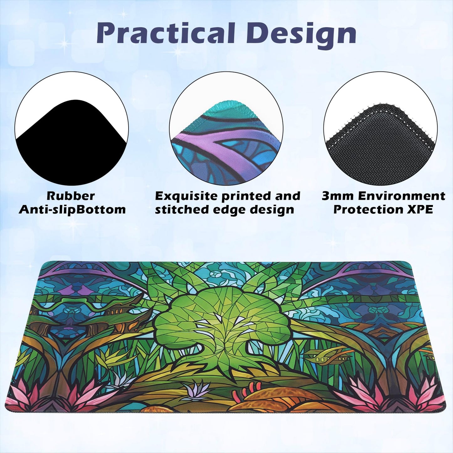 MTGPRO Playmat for Magic The Gathering - 24x14" Green Non-Slip Rubber Base, Stitched Edges, Includes Storage Bag