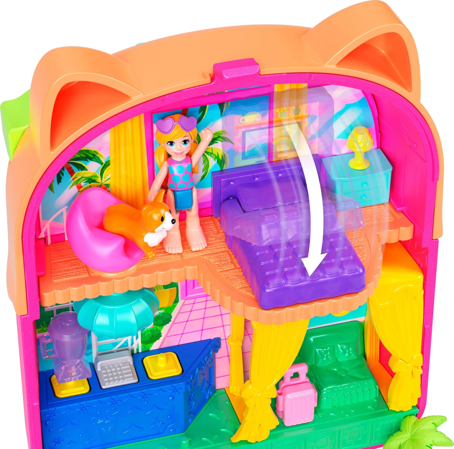 Polly Pocket Dolls and Playset, Kitty Popsicle Resort Compact, Travel Toy with 1 Micro Doll, Pet Puppy & Themed Accessories
