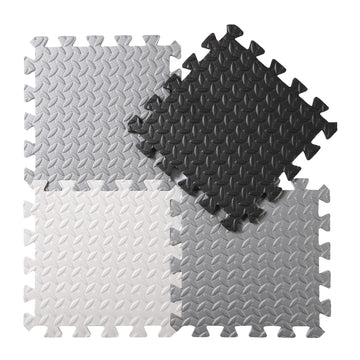 Tamiplay 16 Tiles Foam Play Mat, 0.4 Inch Thicked Interlocking Floor Mats With Solid Colors, Squares Baby Play Mat, Eva Foam Puzzle Floor Mat Foam Mats For Toddlers(White/Black/Gray)