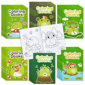 ANGOLIO 24Pcs Frog Mushroom Coloring Book Bulk for Kids Kawaii Frog Activity Book Cartoon Animals DIY Art Booklet for Kid Birthd