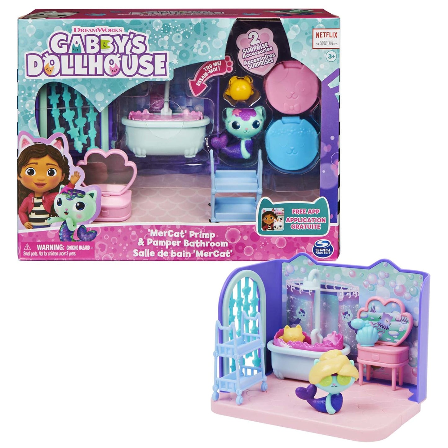 Gabby'S Dollhouse, Primp And Pamper Bathroom With Mercat Figure, 3 Accessories, 3 Furniture Pieces And 2 Deliveries, Kids’ Toys For Ages 3 And Above