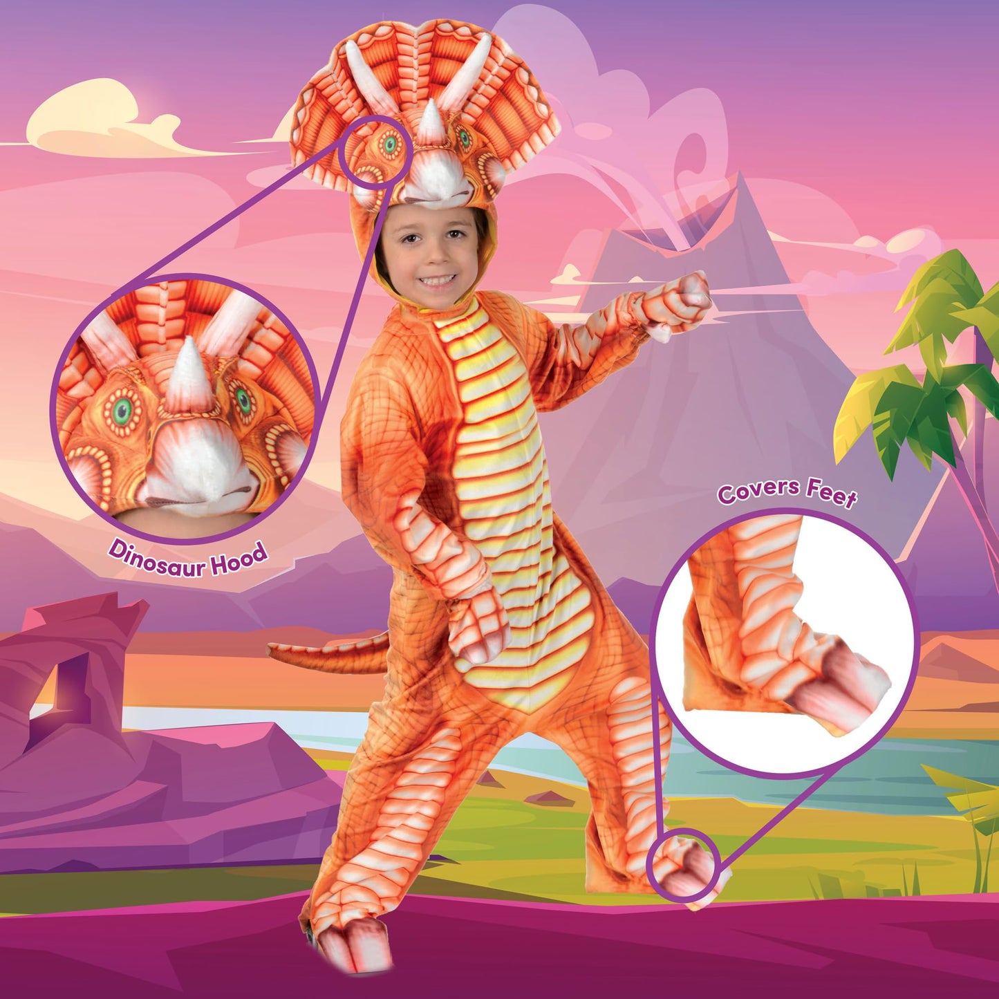 Underwraps Kid'S Children'S T-Rex Dinosaur Printed Jumpsuit Costume Childrens Costume, Yellow, Small