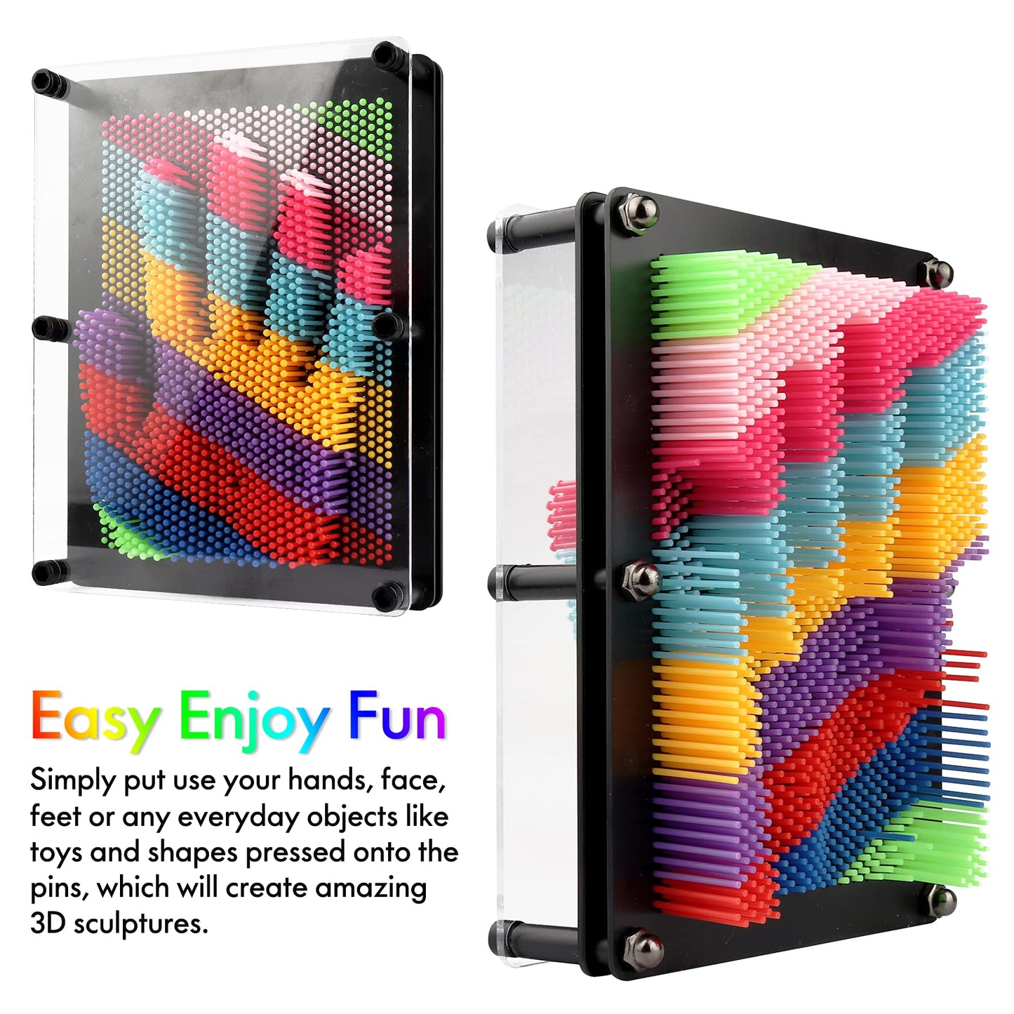 Xsltkby 3D Pin Art Board Toy - Large Size Desk Toy Sculpture For Children Adults 6 X 8 Inches (Colorful Plastic)