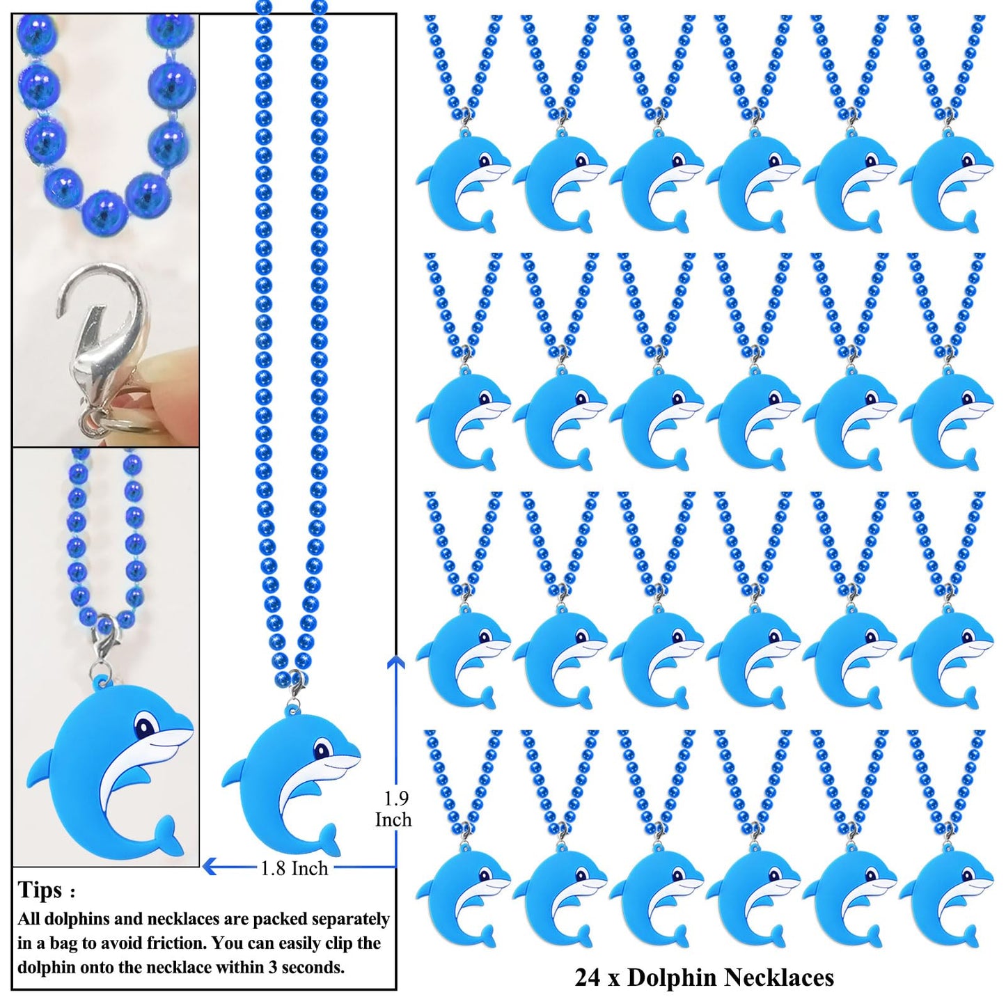 KeeStar 24 Pack Dolphin Necklace Party Favors for Sea World Themed Baby Shower, Birthday Party Goodie Bag Fillers,School Carniva