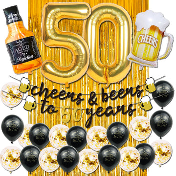 50Th Birthday Decorations Men, Happy 50Th Birthday Decorations With 40 Inch Gold 60 Number Balloons, Birthday Banner, Latex Ball