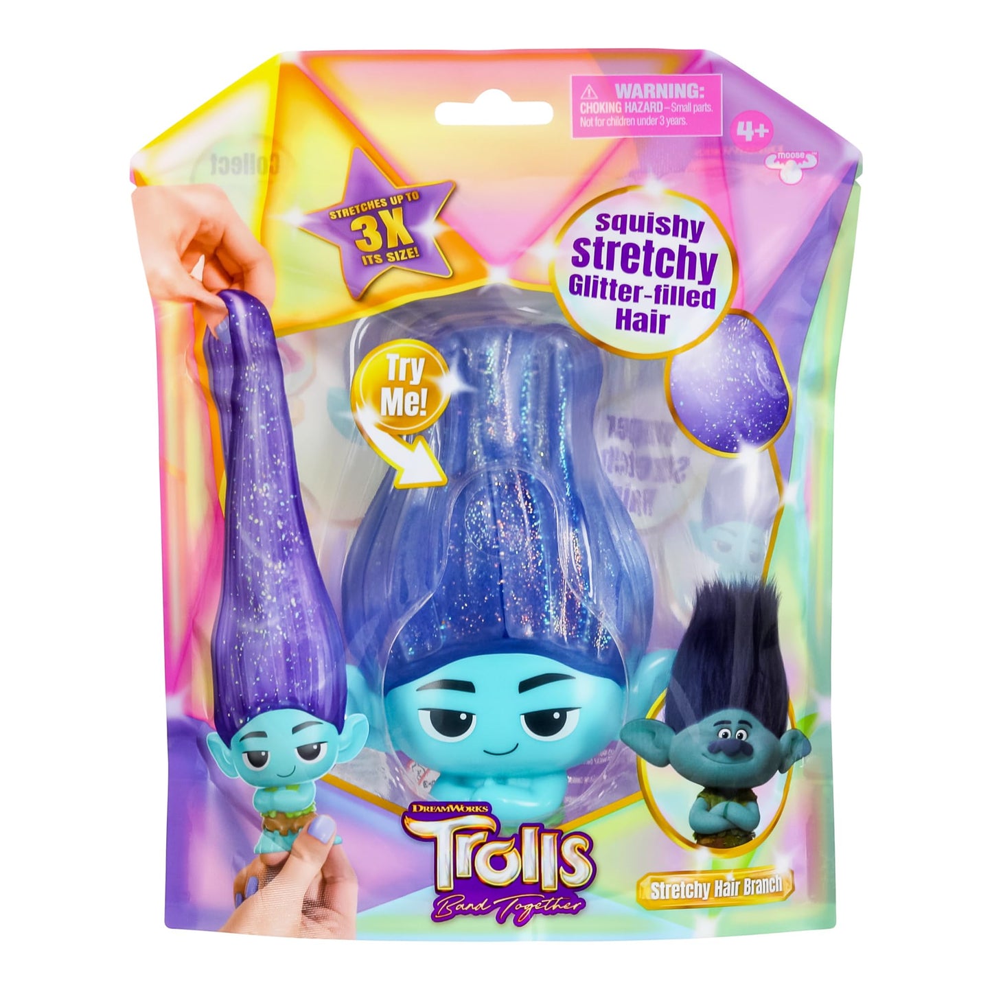 Dreamworks Trolls Band Together Squishy, Stretchy Glitter-Filled Hair Doll - Stretchy Hair Branch