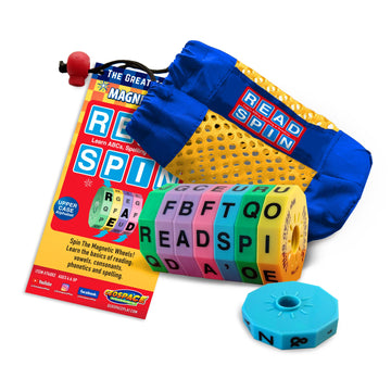Geospace Read Spin Education Game for Kids - A Handheld Magnetic Spelling Game with Storage Pouch (Upper Case Letters)