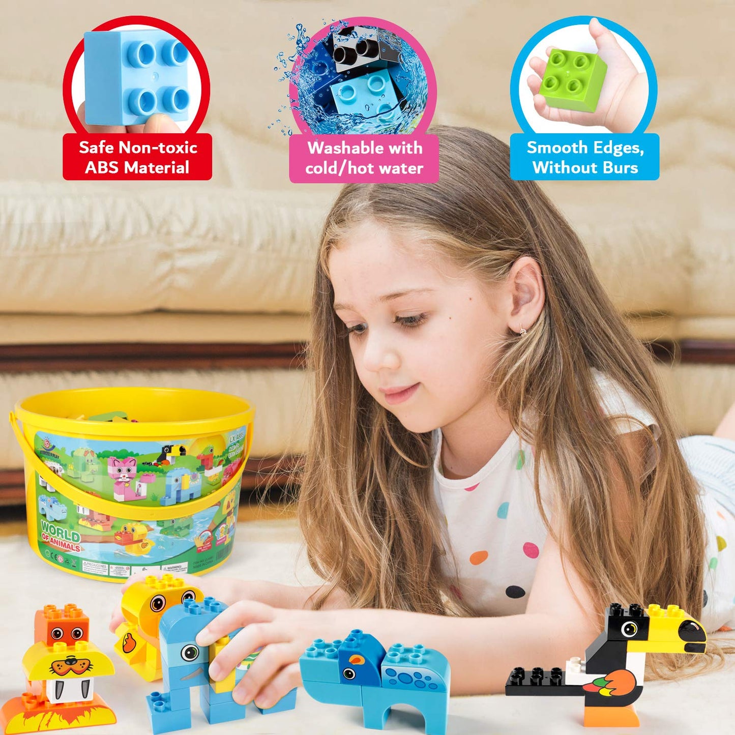 Building Blocks Set For Toddlers, Creative Large Building Bricks, Toy Animals Building Kit With Storage Box, Preschool Learning Educational Toys For Kids Boys Girls Gifts For 3+ Years Old (122 Pieces)