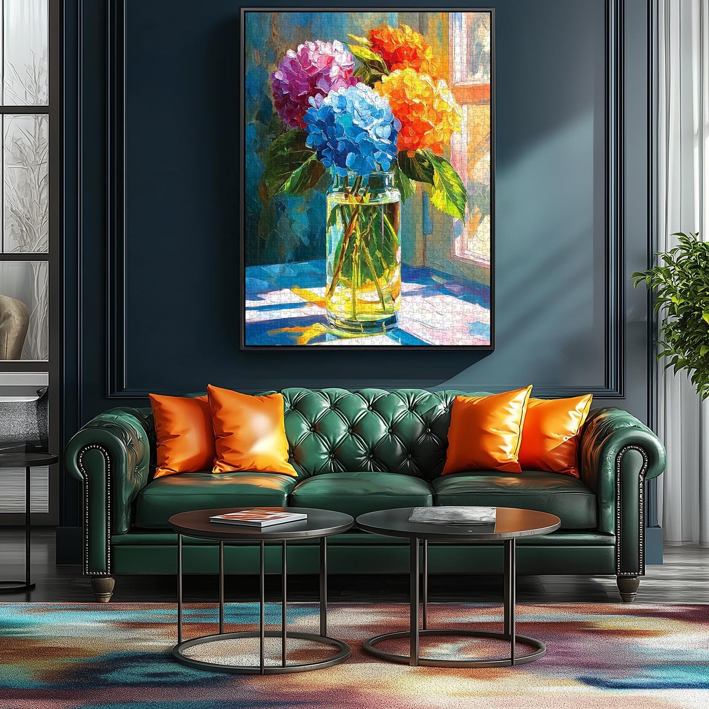 PuzzOne Hydrangea Puzzles for Adults 500 Pieces, Front of Window Blossom Flowers Art Jigsaw Puzzles for Family Fun Challenging,