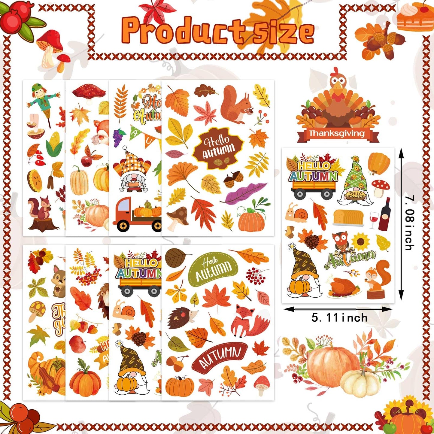 Fall Stickers Autumn Stickers For Kids 640Pcs Thanksgiving Maple Leaves Stickers Hello Fall Stickers Envelope Thanksgiving Party