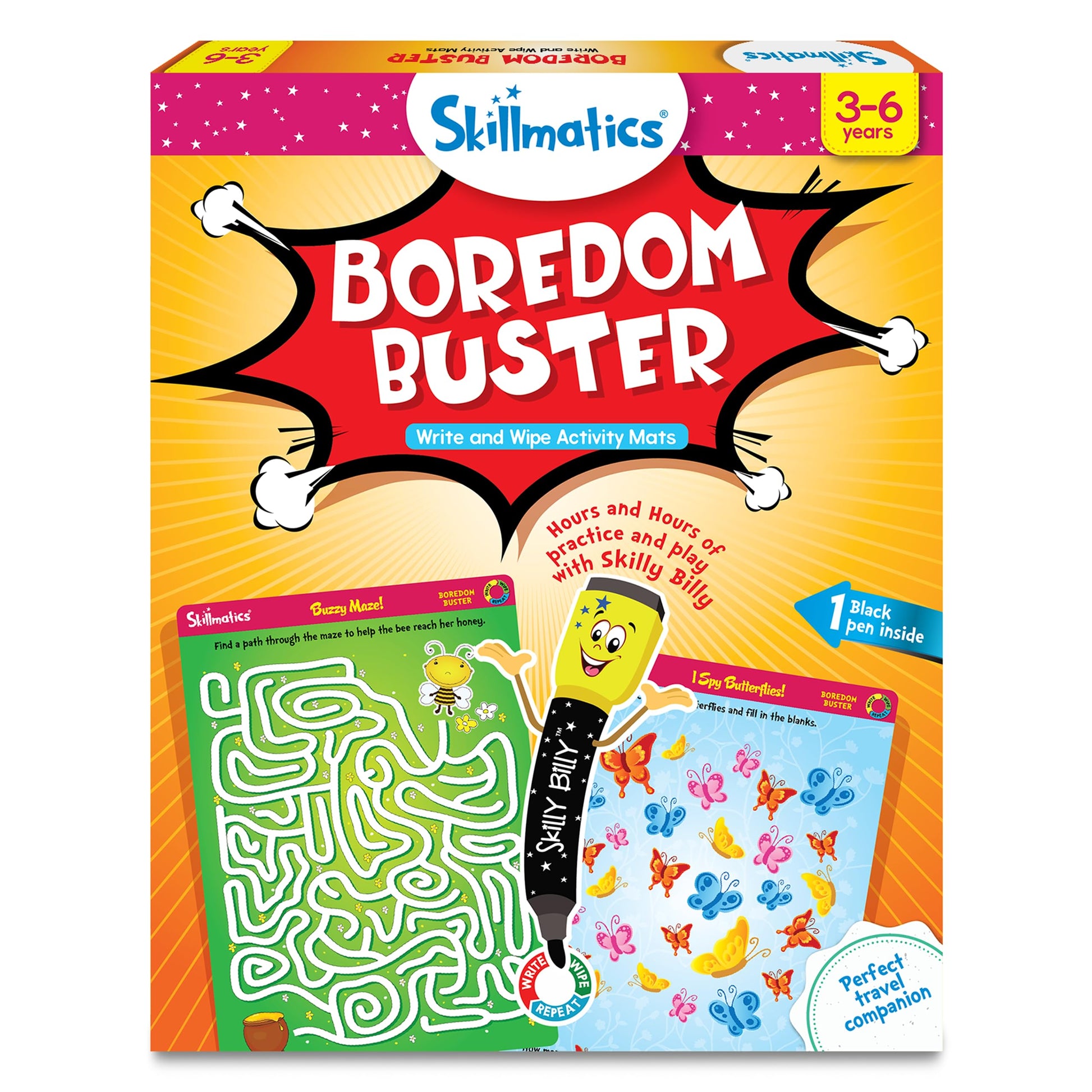 Skillmatics Educational Game - Boredom Buster, Reusable Activity Mats with Dry-Erase Marker, Gifts, Travel Toy for Kids Ages 3, 