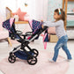 Bayer Design Dolls: Xeo Twin Pram: Stars Navy & Pink - Matching Handbag, Adjustable Handle, Dolls Up to 20, Ages 3+