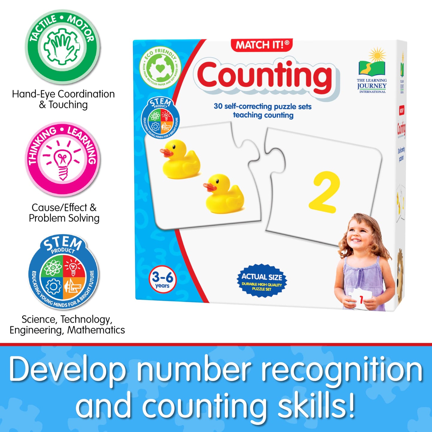 The Learning Journey Match It! Counting Puzzle - 30 Piece Self-Correcting - Multicolor - Award Winning Preschool Learning Toy