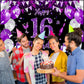 Purple 16Th Birthday Decoration Banner For Girls Large Black Purple Silver Happy 16Th Birthday Banner Purple And Black 16Th Background For 16Th Birthday Anniversary Party Supplies