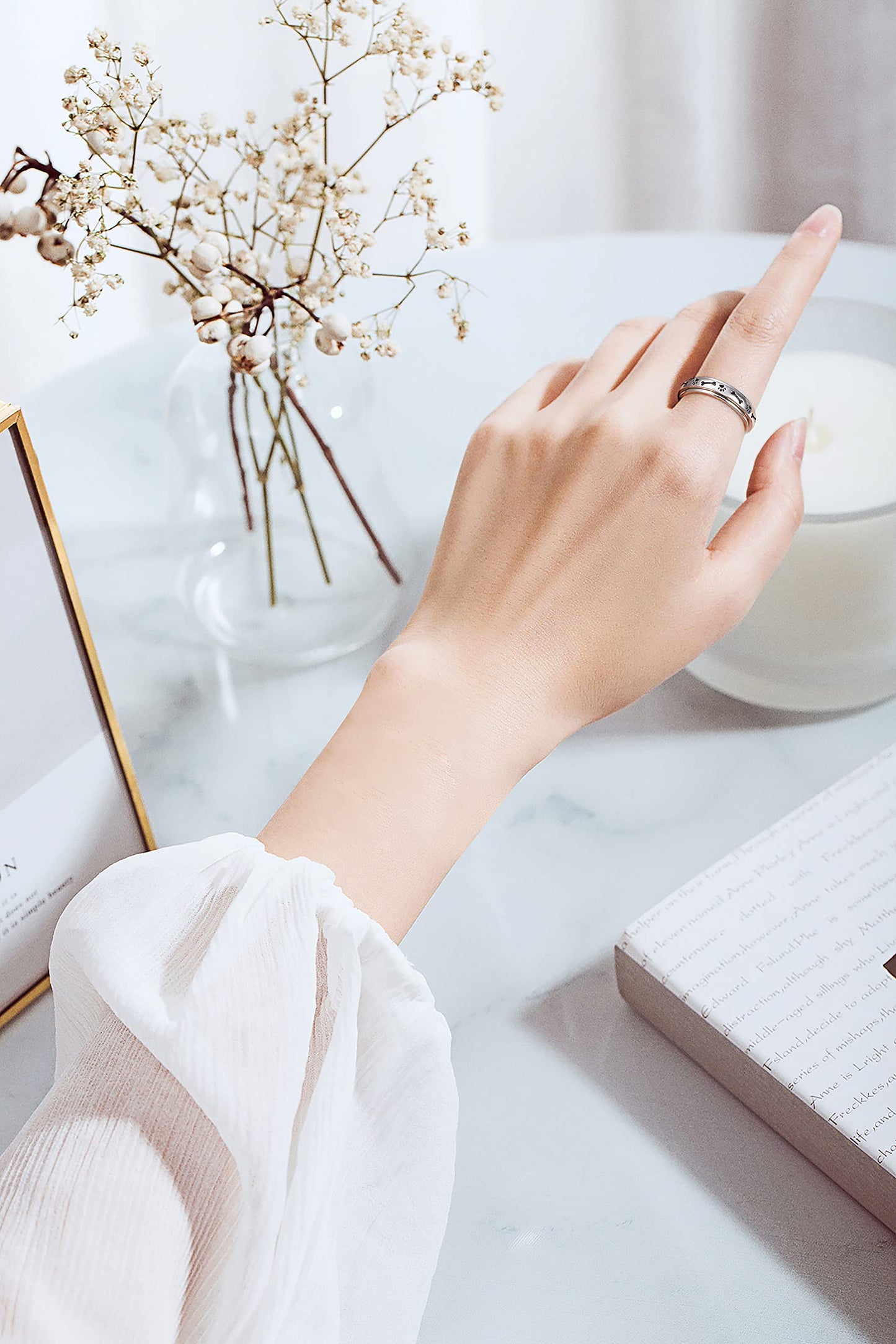 HOOHWE Spinner Rings for Anxiety,S925 Sterling Silver Fidget Anxiety Worry Relieving Boredom ADHD Autism Band Rings (1-Dog Paw R