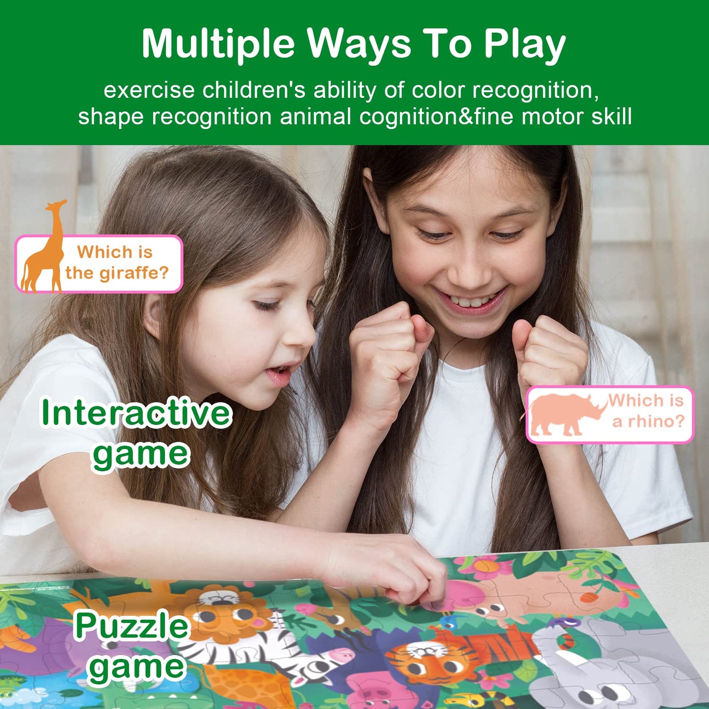 Taozi&Lizhi Jumbo Jigsaw Puzzles, Jungle Animals, Large Floor Puzzle For Kids Ages 3-5, 4-8, Christmas Toddler Puzzles With Hand
