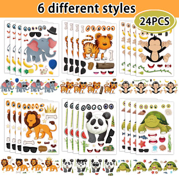 24 Sheets 8.3''  5.9'' Make Your Own Zoo Animal Stickers For Toddlers Kids Party Favors, Make A Face Stickers For Kids Activitie