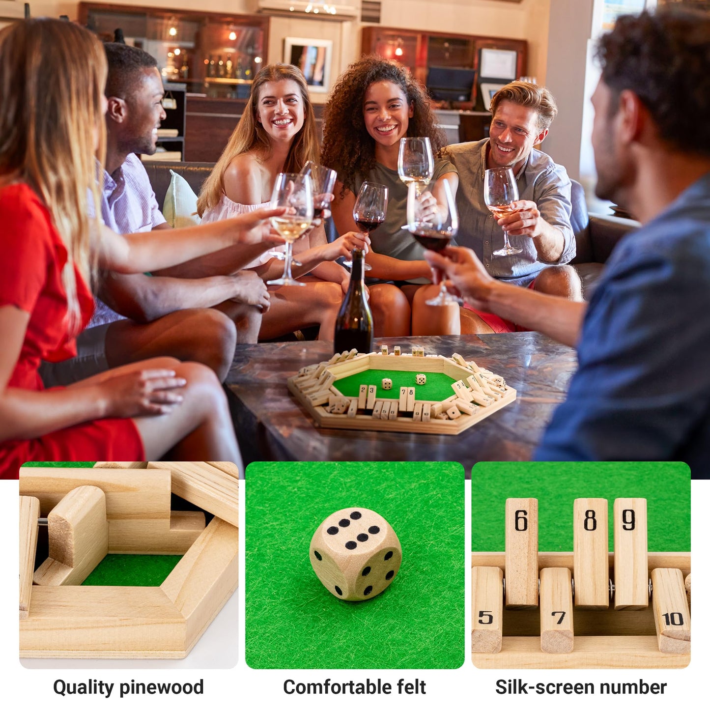 ropoda Shut The Box Game  Upgraded 1-6 Player Wooden Board Games for mature-themed and Kids  Shut The Box Dice Game -Addition Training  Fun for Family Game Night